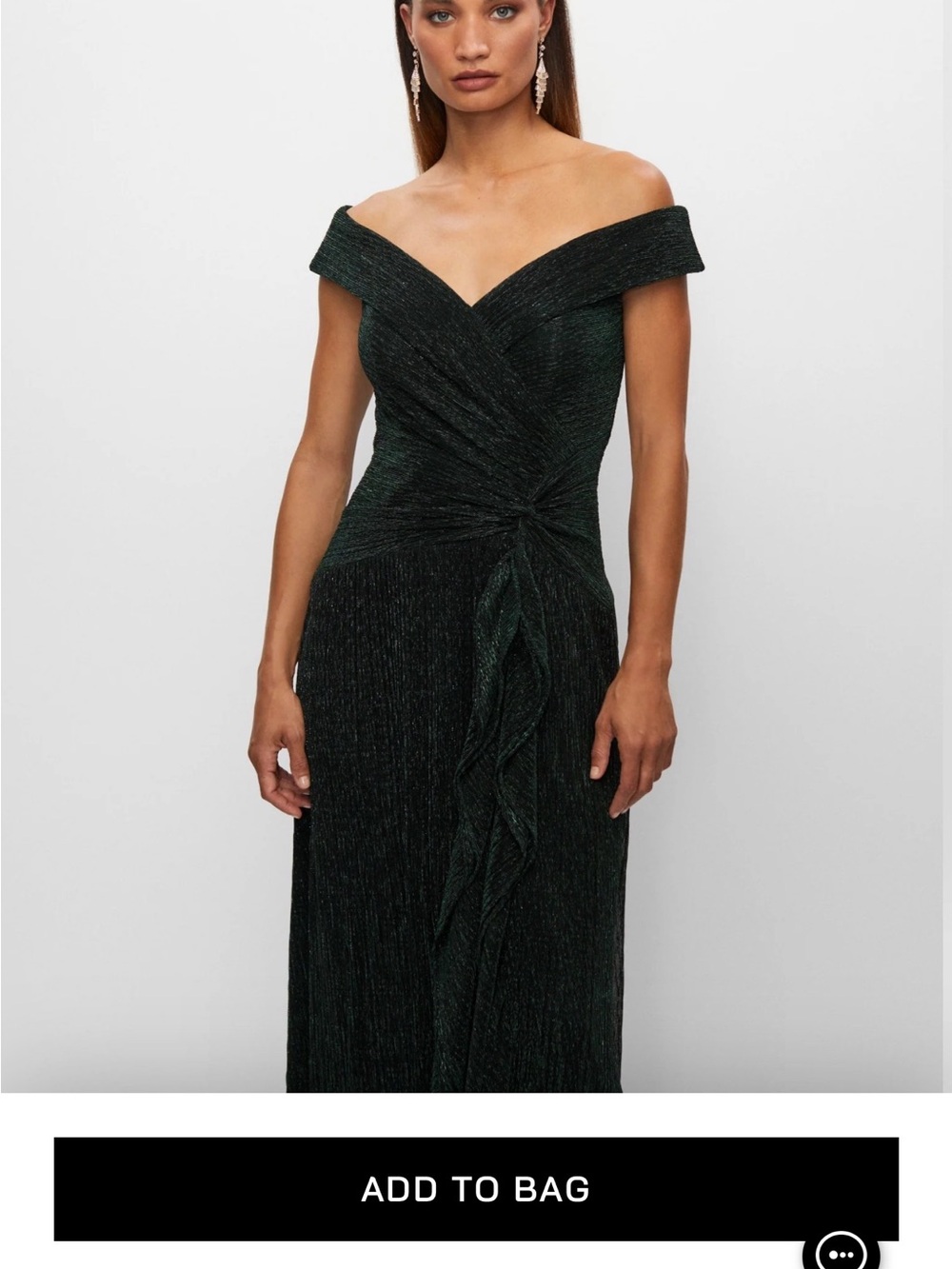 Off-Shoulder Emerald Maxi Evening Gown - Picture 1 of 3